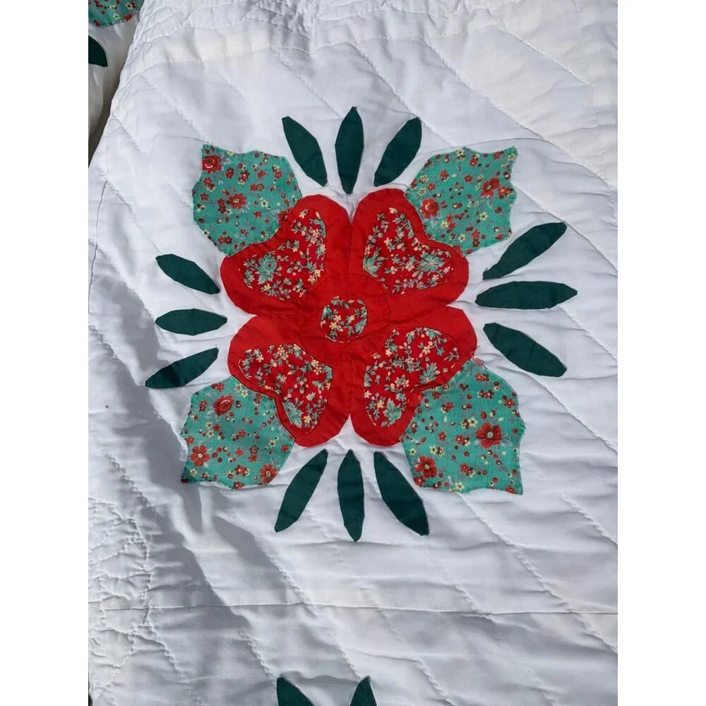 Vintage Lancaster Country Rose Applique` Hand Sewn Quilt 90X70